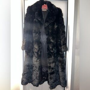Vtg Gen Paulson Fairmount Olympic Hotel US Rabbit Black Genuine Fur Coat Lux 50s